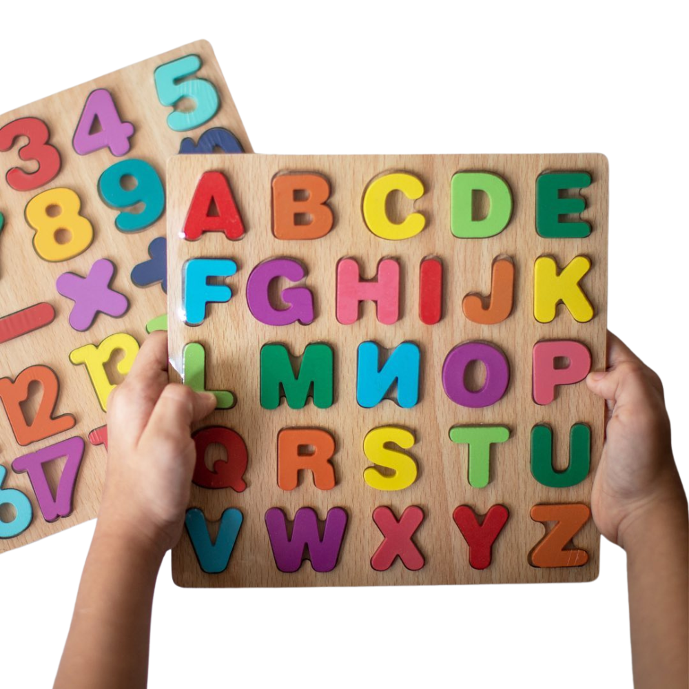 Set de 2 tableros números y letras con bolsa para organizar
