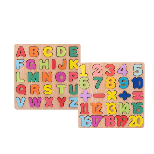 Set de 2 tableros números y letras con bolsa para organizar