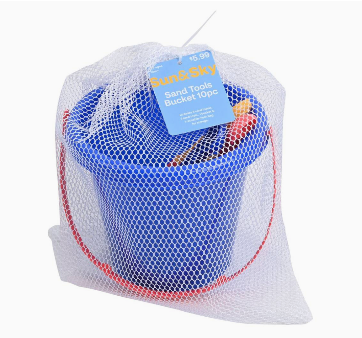 Sol y Playa - Cubeta con 10 accesorios para juego en arena y agua - azul