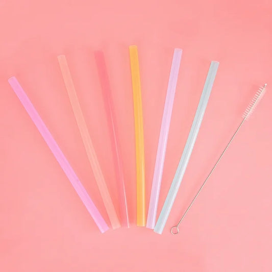 6 Pajillas de silicón con limpia pajillas