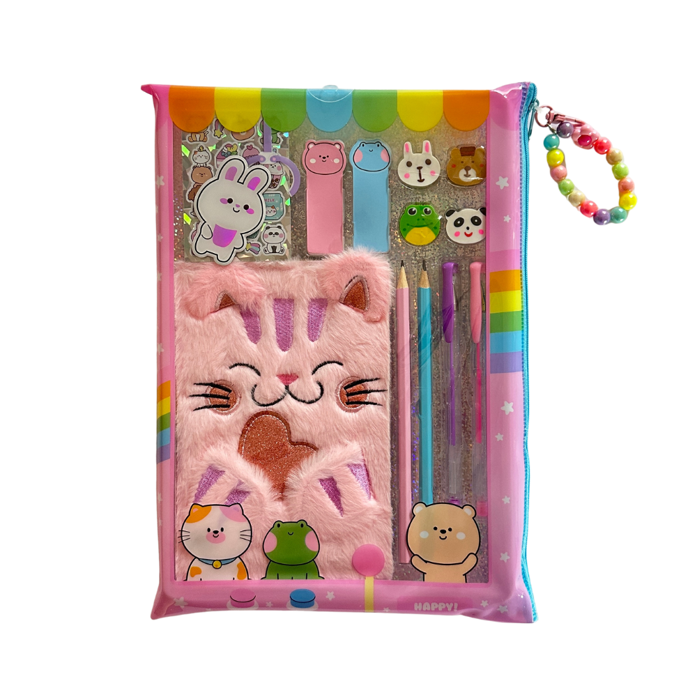 Estuche escolar gato - cuaderno y accesorios