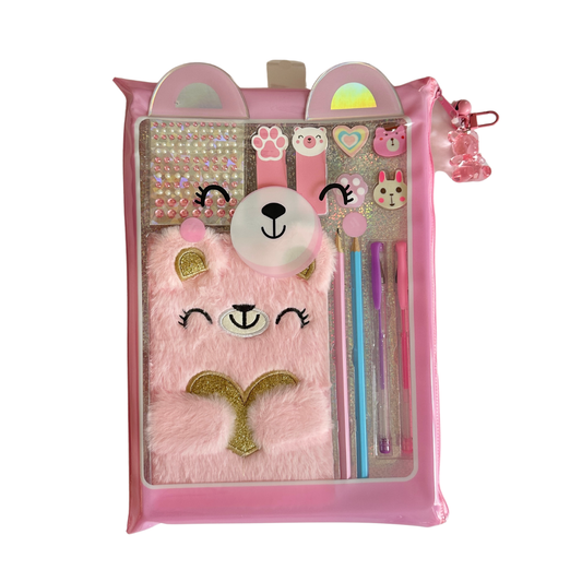 Estuche escolar gato rosado dorado - cuaderno y accesorios