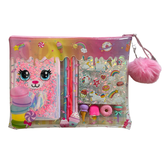 Estuche escolar helado - cuaderno gato y accesorios