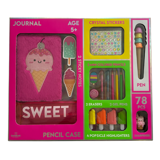 Set papelería con cuaderno helado peluche y accesorios